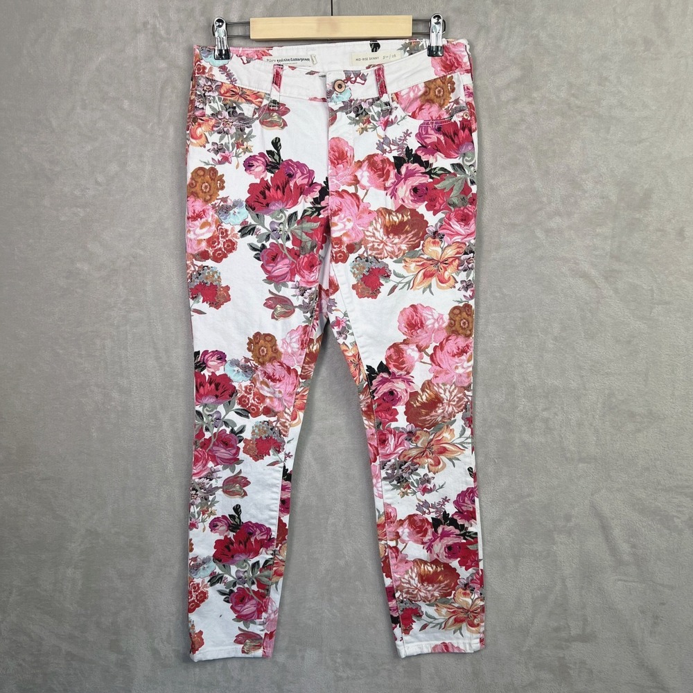Anthropologie Pilcro Floral Mid Rise Skinny Jeans Size 28 Bloomcore Cottage Boho
